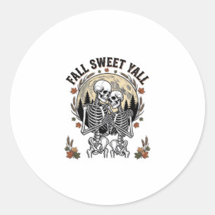 Fall Skeleton Couple Vintage Engraving Autumn Shir Classic Round Sticker