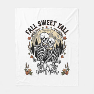 Fall Skeleton Couple Vintage Engraving Autumn Shir Fleece Blanket