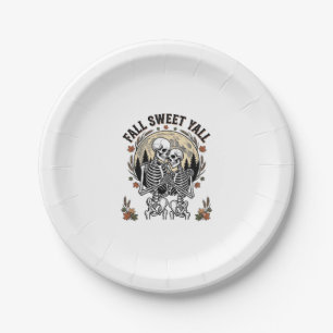 Fall Skeleton Couple Vintage Engraving Autumn Shir Paper Plate