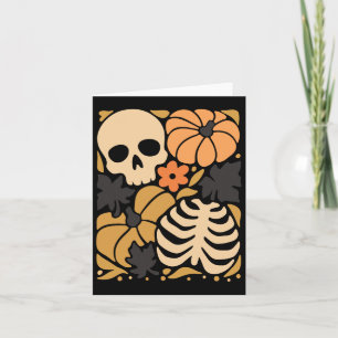 Fall Skeleton Pumpkin Floral Folk Halloween Card