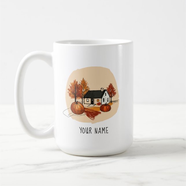 Fall Sketch Personalized Coffee Mug (Left)