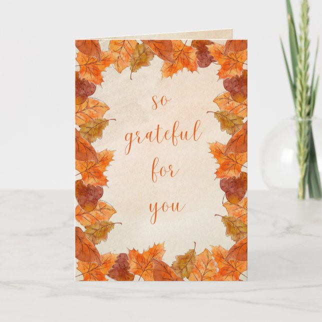 Fall 'So Grateful for You' Thank You Thanksgiving Card (Front)