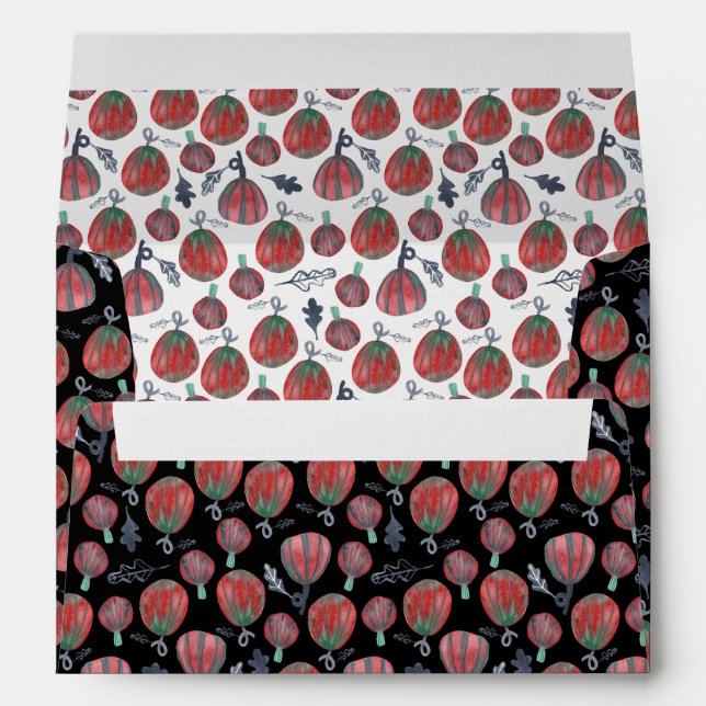 Fall Spice Pumpkins Watercolor Pattern Envelope (Back (Bottom))