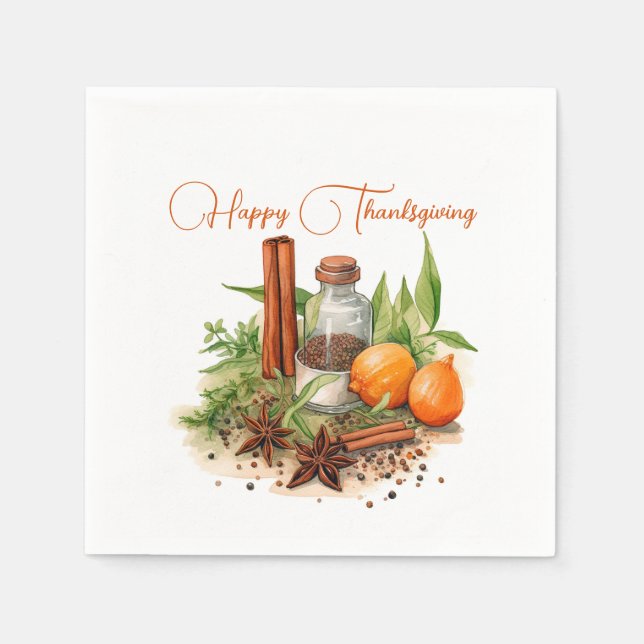 Fall Spices Design, Happy Thanksgiving Napkin (Front)