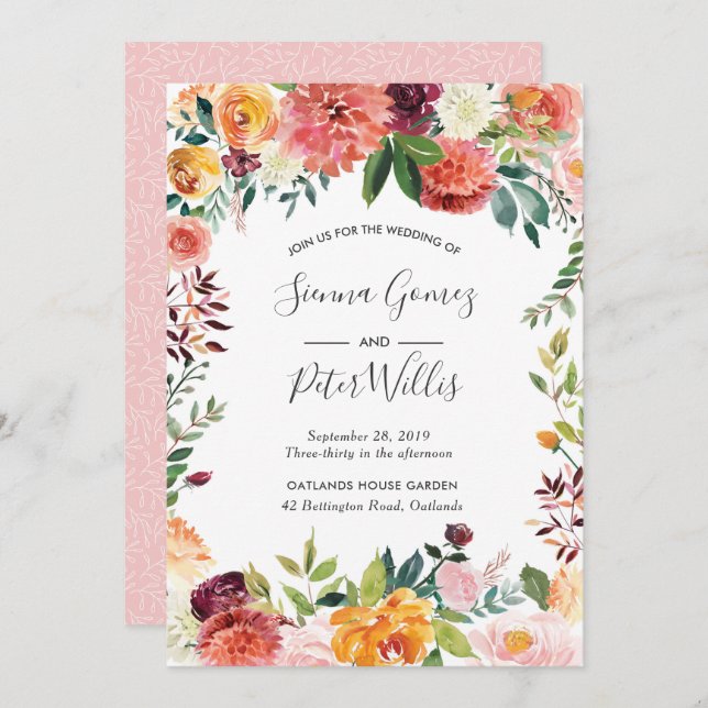Fall spring floral Wedding invitation (Front/Back)