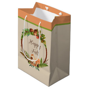 Fall squirrel and nature with customisable text medium gift bag