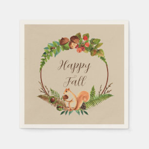 Fall squirrel and nature with customisable text napkin