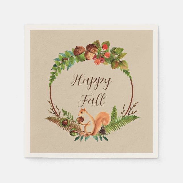Fall squirrel and nature with customisable text  napkin (Front)