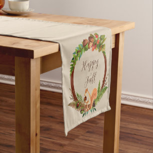 Fall squirrel and nature with customisable text short table runner