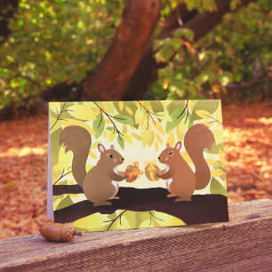 Fall Squirrels Yellow Tree Card