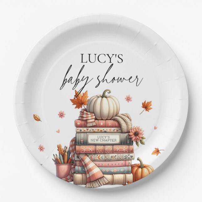 Fall Storybook New Chapter Autumn Baby Shower Paper Plate (Front)