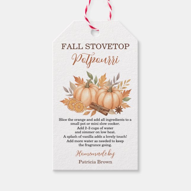 Fall Stovetop Potpourri Recipe Tag with Pumpkins (Front)