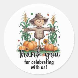 Fall Straw Scarecrow Thanksgiving Thank You Classic Round Sticker