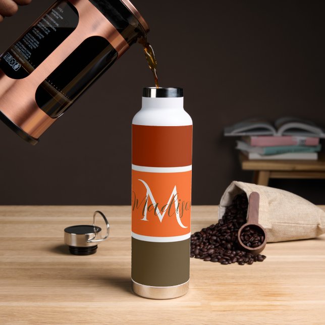 Fall stripes personalised  water bottle (Coffee)
