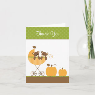Fall Stroller Twin Bears Note Cards