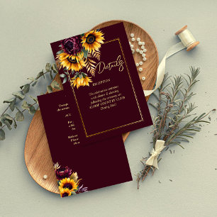 Fall summer burgundy sunflowers wedding details enclosure card