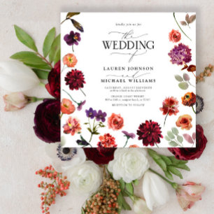 Fall Summer Garden Burnt Orange Flowers Wedding Invitation