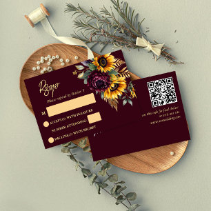 Fall summer wedding burgundy sunflowers RSVP card