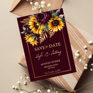 Fall summer wedding burgundy sunflowers save the date