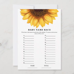 Fall Sunflower Baby  Shower Name Race Game Card