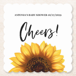 Fall Sunflower Baby Shower Paper Coaster