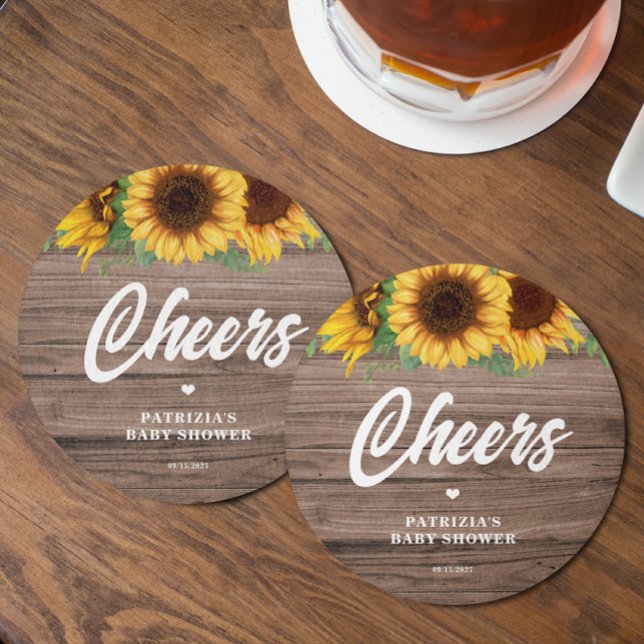 Fall Sunflower | Baby Shower Paper Round Paper Coaster (Creator Uploaded)