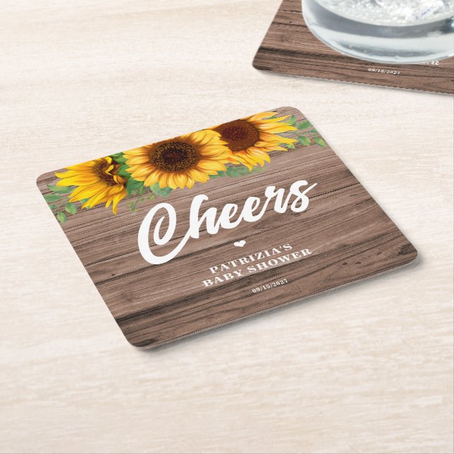 Fall Sunflower | Baby Shower  Square Paper Coaster (Angled)