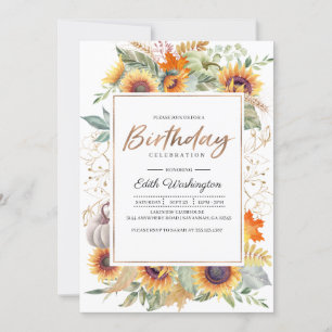 Fall Sunflower Birthday Invitation