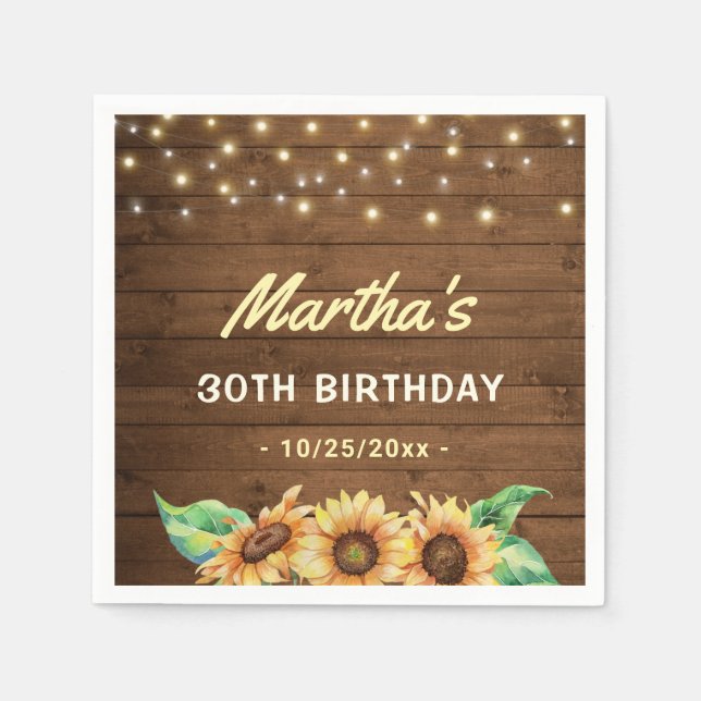 Fall Sunflower Birthday Party Autumn Rustic Table Napkin (Front)