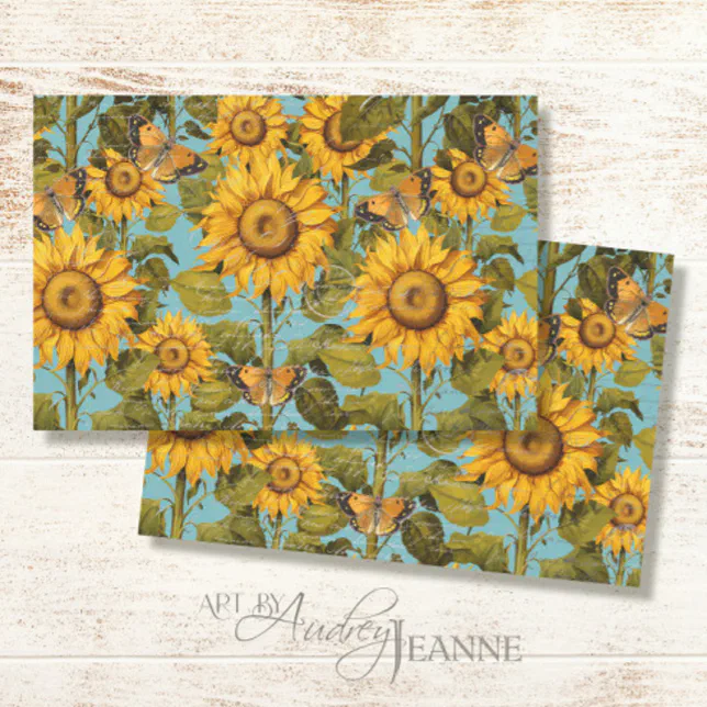 Fall Sunflower Butterfly Blue Ephemera Decoupage Tissue Paper | Zazzle