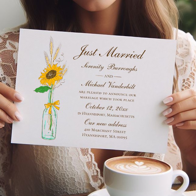 Fall Sunflower Country Floral Just Married Wedding Invitation (Creator Uploaded)