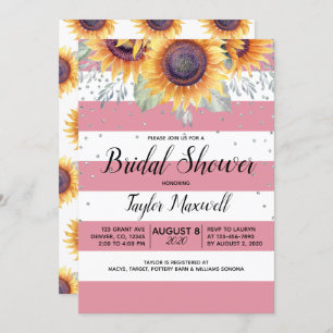 Fall sunflower dusty rose pink bridal shower invitation