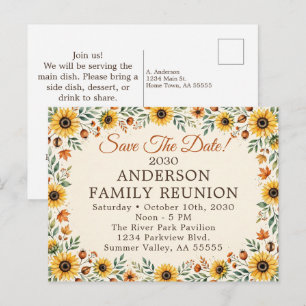 Fall Sunflower Family Reunion Save The Date Holiday Postcard