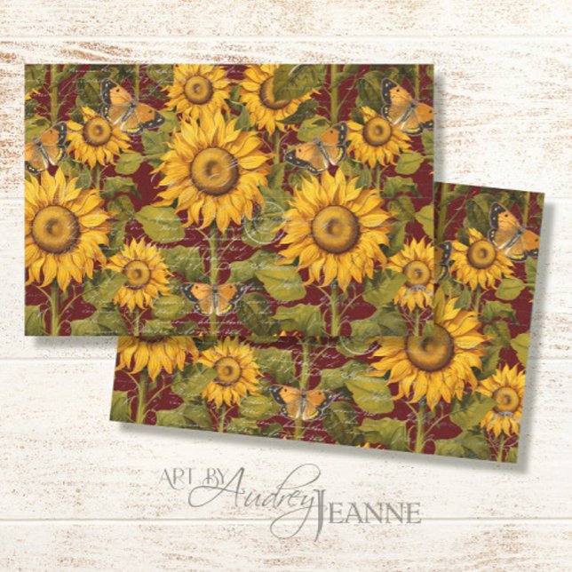 Fall Sunflower Floral Butterfly Ephemera Decoupage Tissue Paper (Creator Uploaded)