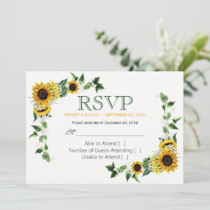 Fall Sunflower Floral Country Barn Wedding RSVP Invitation