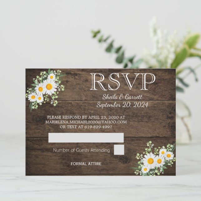 Fall Sunflower Floral Country Barn Wedding RSVP Invitation (Standing Front)