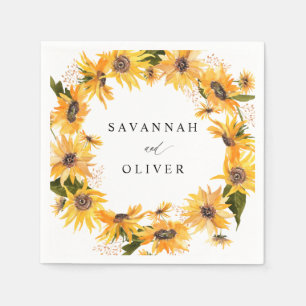 Fall Sunflower Floral Name Napkins 