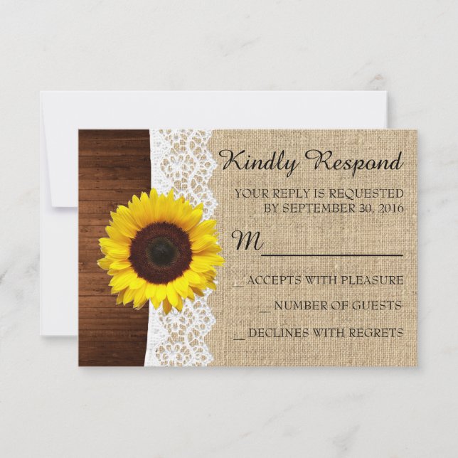 Fall Sunflower & Lace Wedding Invitation RSVP Card (Front)