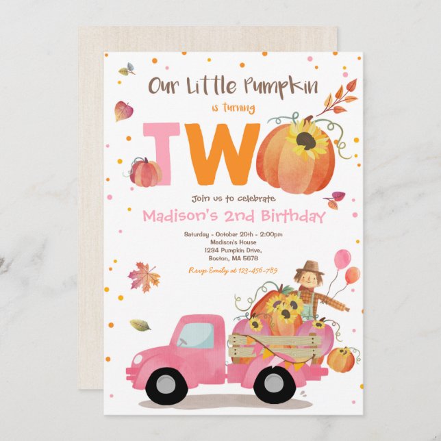 Fall Sunflower Pumpkin Birthday Pumpkin Patch Invitation (Front/Back)