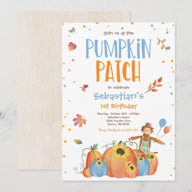 Fall Sunflower Pumpkin Birthday Pumpkin Patch Invitation (Front/Back)