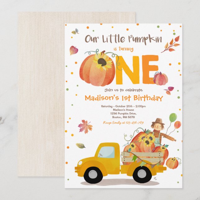 Fall Sunflower Pumpkin Birthday Pumpkin Patch Invitation (Front/Back)