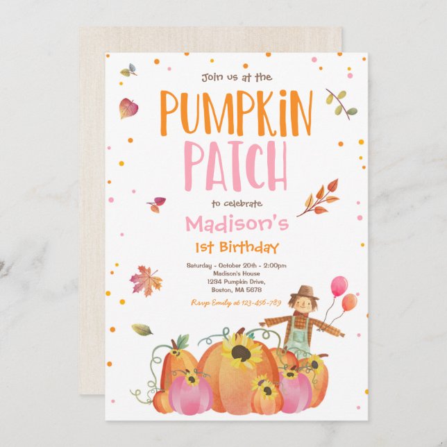 Fall Sunflower Pumpkin Birthday Pumpkin Patch Invitation (Front/Back)