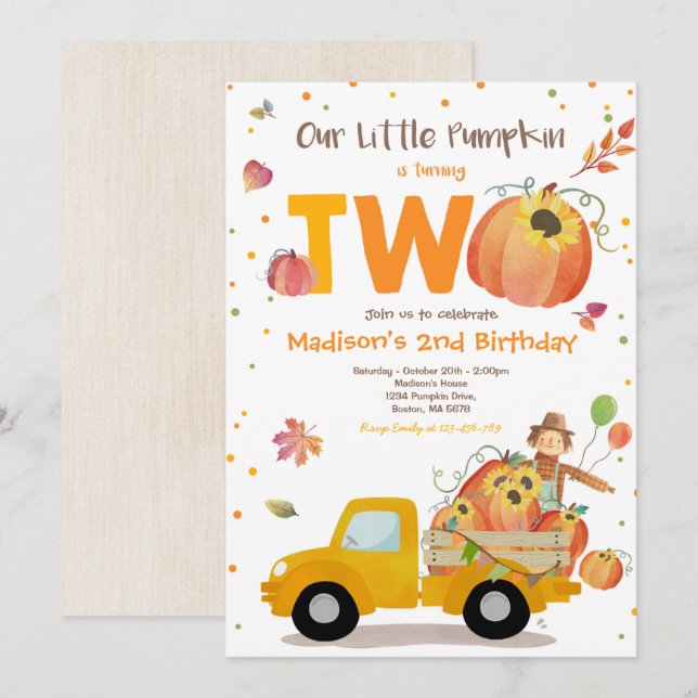 Fall Sunflower Pumpkin Birthday Pumpkin Patch Invitation (Front/Back)