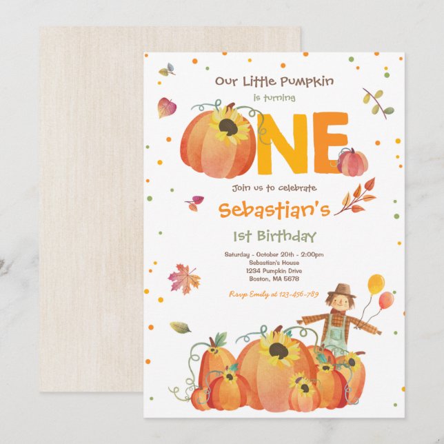 Fall Sunflower Pumpkin Birthday Pumpkin Patch Invitation (Front/Back)