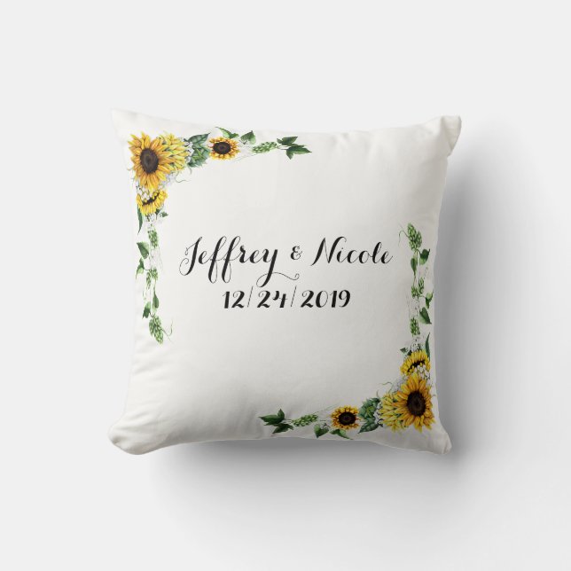 Fall Sunflower Rustic Barn Country Wedding Cushion (Front)