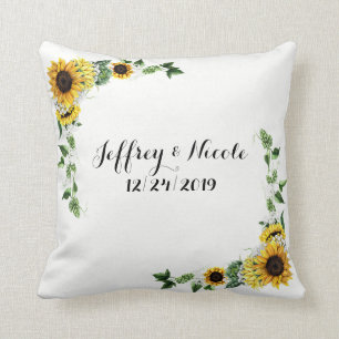 Fall Sunflower Rustic Barn Country Wedding Cushion