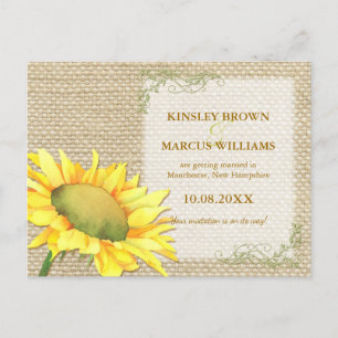 Fall Sunflower Rustic Burlap Wedding Save the Date Announcement Postcard