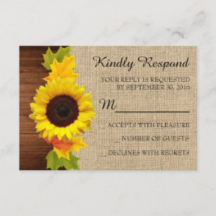 Fall Sunflower Wedding Invitation RSVP Cards