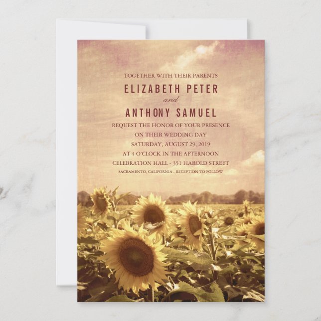 Fall Sunflower Wedding Rustic Vintage Invitations (Front)
