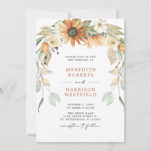 Fall Sunflower Wreath QR Code RSVP Autumn Wedding Invitation